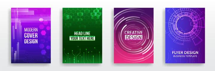 Leinwandbilder - Scientific cover template for presentation, banner. Page layout set for sci-fi. Set of high-tech covers for marketing. Modern technology design for posters. Futuristic background for flyer, brochure.
