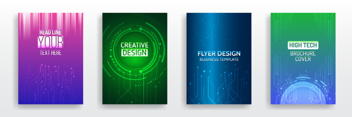 Fototapete - Modern technology design for posters. Futuristic background for flyer, brochure. Scientific cover template for presentation, banner. Page layout set for sci-fi. Set of high-tech covers for marketing.