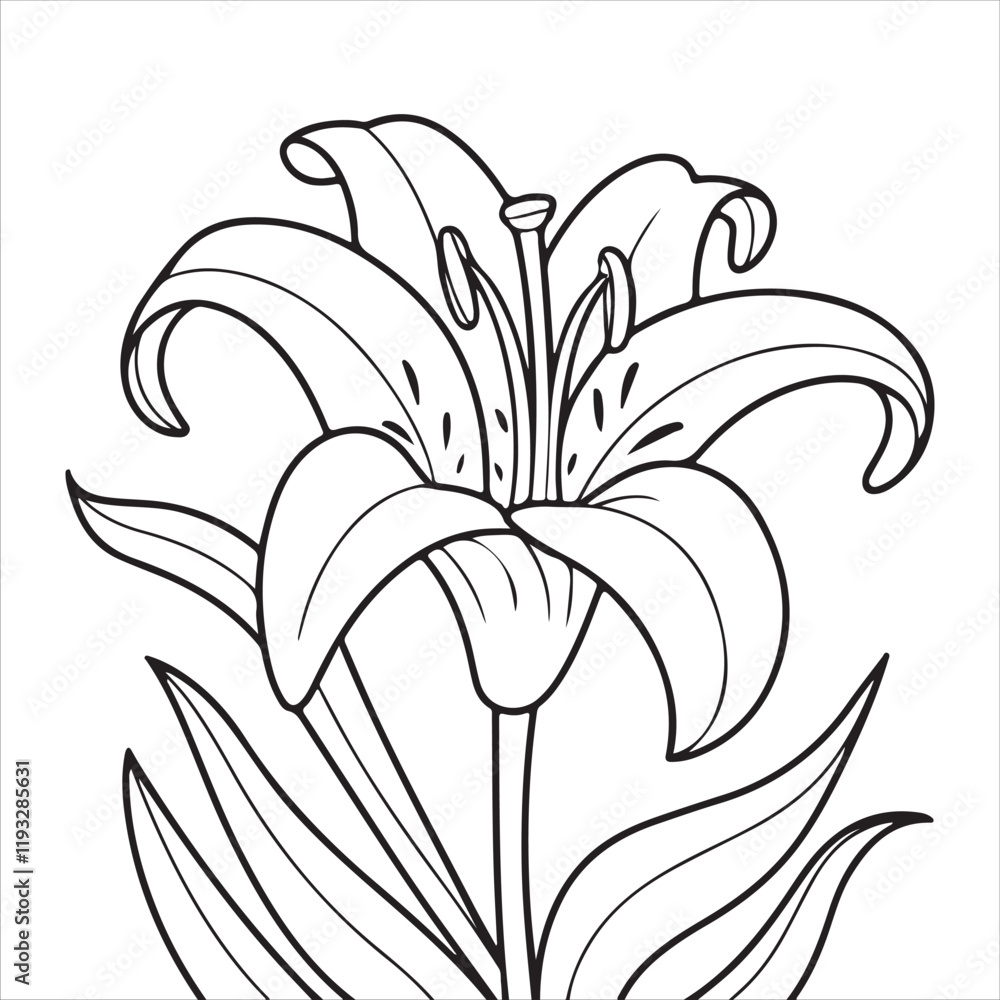 Vektor Coloring page with Lilies and leaves. Vector page for coloring ...
