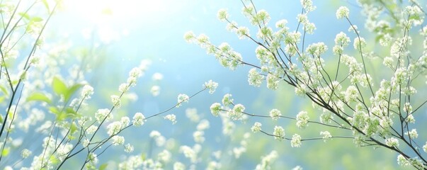 Wall Mural - Spring Blossoms in Sunlit Meadow - A Serene Nature Scene for Tranquil Settings