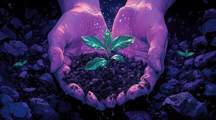 Poster - Hands cradle seedling.