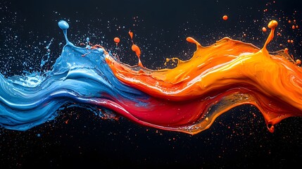 Wall Mural - vivid splashes of color creating dynamic waves in an abstract art style on a dark background for cre