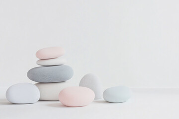 Wall Mural - Balanced pastel stones on minimalist background in harmony