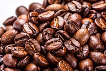 Wall Mural - Aromatic Coffee Beans Isolated on White Background - High-Resolution Stock Photo