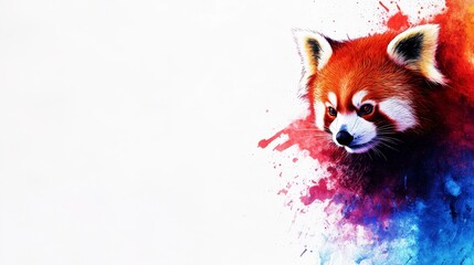 Vibrant watercolor illustration of a red panda with a colorful explosion of paint in the background for artistic appeal