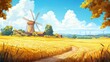 © Thavesak - Scenic Windmill Landscape with Golden Fields and Blue Sky