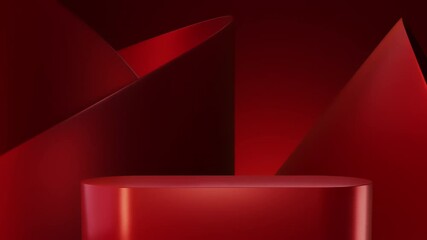 Wall Mural - abstract composition of vibrant red geometric shapes with a glossy pedestal, creating a modern and l
