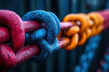 Wall Mural - colorful metal chains link together creating an artistic display against a dark background