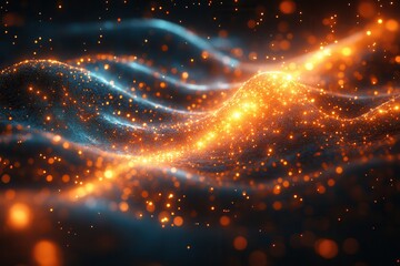 Wall Mural - energetic waves of light and particles creating dynamic patterns in a dark space