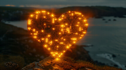 Wall Mural - heart on the beach. heart in the night. valentine’s day greeting, love confession, romantic relation