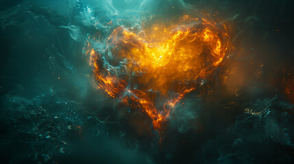 Wall Mural - fiery heart in the starry night. valentine’s day greeting, love confession, romantic relationships, 