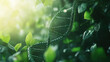© Easy - DNA strands twist together, enveloped by lush green foliage reflecting sunlight, showcasing the intricate connection between nature and genetics in a serene environment.