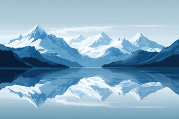 Wall Mural - Serene Mountain Lake Reflection A Stunning Winter Landscape