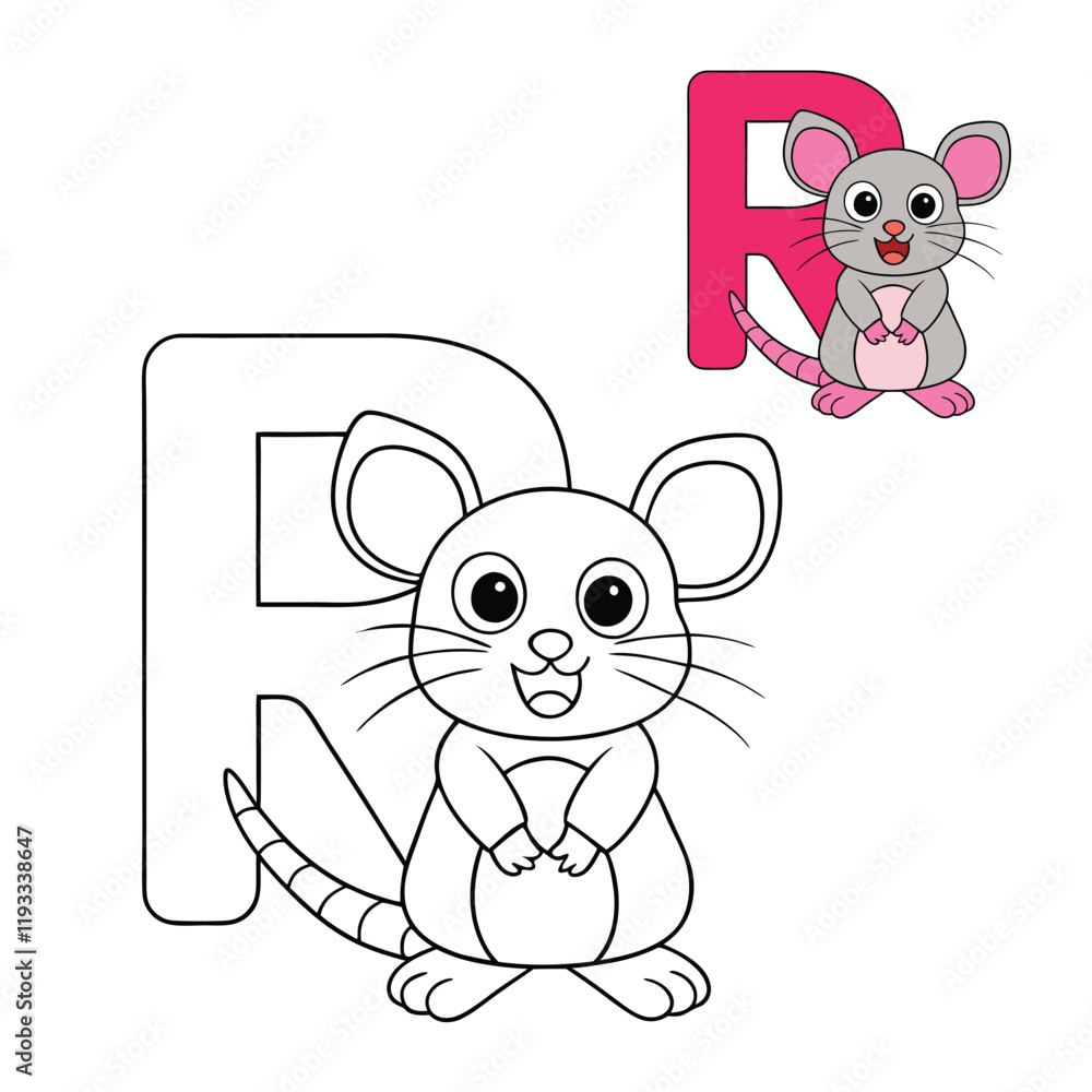 A coloring page featuring the letter 