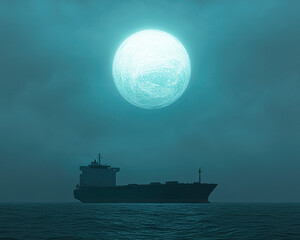 Wall Mural - A large ship is sailing in the ocean at night