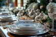 © julija - elegant buffet table adorned with polished silver trays and exquisite plates, beautifully arranged with gourmet dishes, conveying sophistication and culinary delight in an opulent dining setting