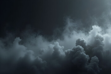 Wall Mural - a horizontal banner with soft gray smoke or fog rolling across a dark surface, fading into the dista