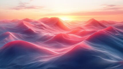 Wall Mural - Pink wave mountains at sunset.