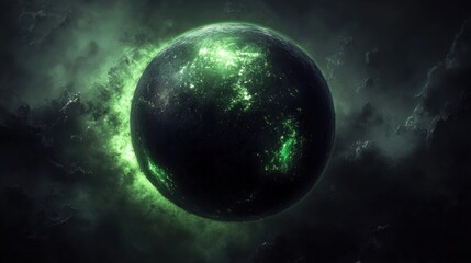 Wall Mural - enigmatic glowing planet amidst dark nebula: a cosmic mystery unveiled