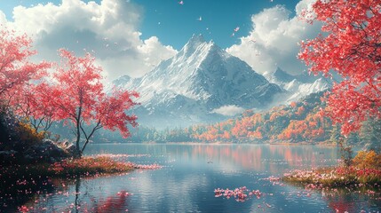 Poster - Serene mountain lake scene.