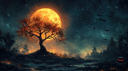 Wall Mural - Spooky moonlit tree.