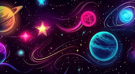 Wall Mural - Colorful cosmic scene with planets and stars.