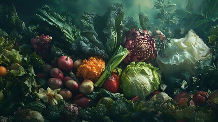 Poster - Abundant Harvest of Fresh Vegetables and Fruits