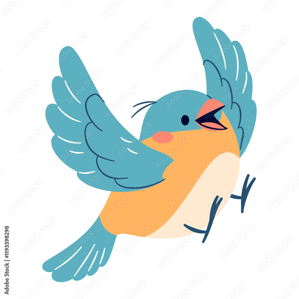 Cute bird on white background. Flat vector illustration in simple child ...