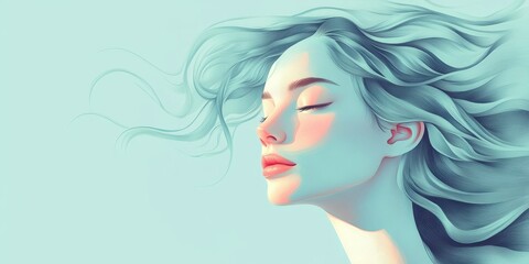 Wall Mural - Serene Woman With Flowing Teal Hair