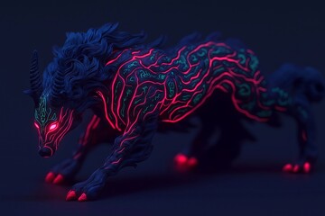 Wall Mural - A glowing kirin with intricate, colorful patterns on its fur