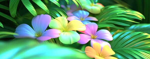 Wall Mural - Vibrant Tropical Blossoms Amidst Lush Foliage in a Lush Green Paradise