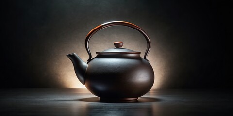 Wall Mural - Elegant Black Teapot Still Life: Dark Moody Ceramic Teapot Photography