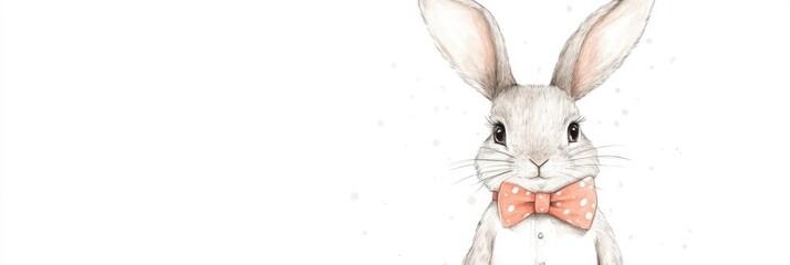 Aufkleber - Whimsical illustrated rabbit wearing a bow tie with a charming expression in a light and playful setting. Generative AI
