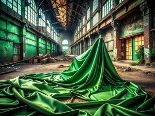 Wall Mural - Elegant Green Satin Fabric Drape Background for Urban Exploration Photography