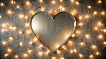 Wall Mural - Heart-Shaped Mirror Surrounded by Warm String Lights