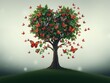 © The Art of AI - A swarm of butterflies flit around the heart-shaped tree with broad leaves and a sturdy trunk, insect, nature