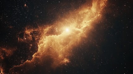 Wall Mural - Cosmic Nebula: A Celestial Tapestry of Golden Hues and Starlight