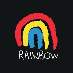 Wall Mural - colorful brush rainbow shapes on black background with grunge effect illustration.