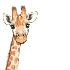 Aufkleber - Illustrated giraffe portrait showcasing details of the animals unique features against a plain background. Generative AI
