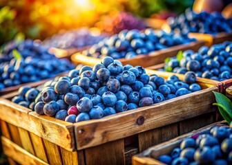 Canvas Print - Freshly Picked Blueberries in Bins - High-Resolution Stock Photo