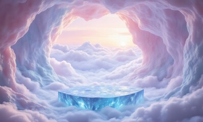 Poster - Dreamy ethereal landscape with ice and clouds