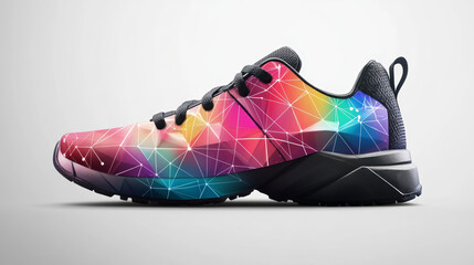 Wall Mural - hologram running. sneakers made of polygons, triangles of dots and lines. running shoes have a low p