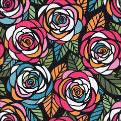 Wall Mural - abstract rose flower pattern. blooming design. pattern with pink roses.vector with flower and plants