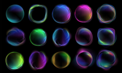 Wall Mural - abstract glowing gradient spheres. colorful bubbles, digital circular shapes with flowing gradients 