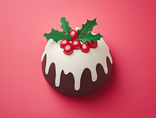 Canvas Print - Christmas Pudding with Holly Leaves