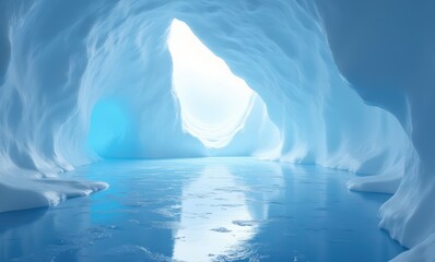 Sticker - Serene icy cave with shimmering water