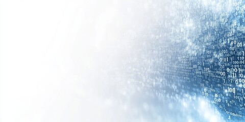 Abstract background featuring binary code fading into a bright white space, creating a digital and futuristic atmosphere