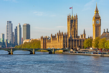 Wall Mural - Big Ben with Houses of Parliament and Westminster bridge, London, UK