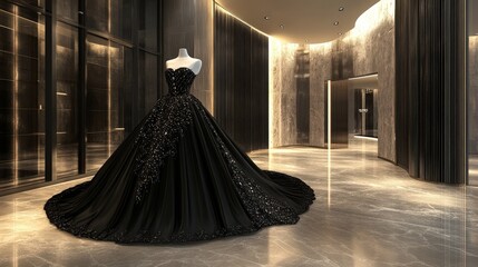 Sticker - Elegant Black Beaded Ball Gown in Modern Setting