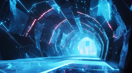 Wall Mural - hologram gaming background. the gaming background consists of polygons, triangles of dots and lines.
